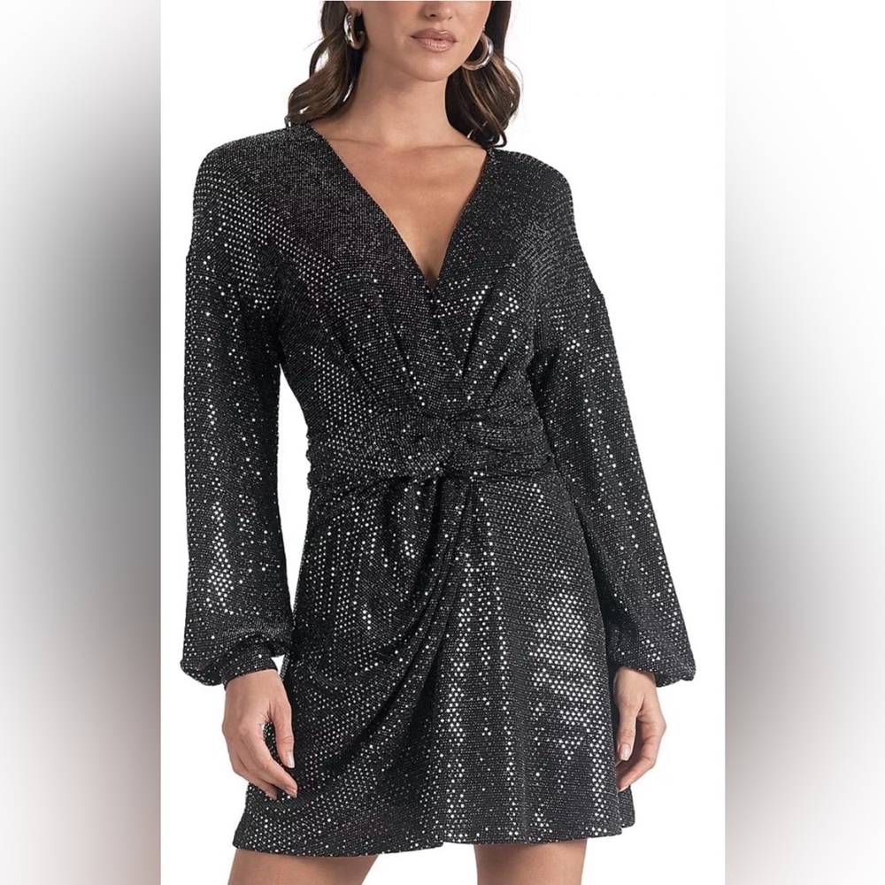 Elan Sparkle V-Neck Dress, Black, Size XS